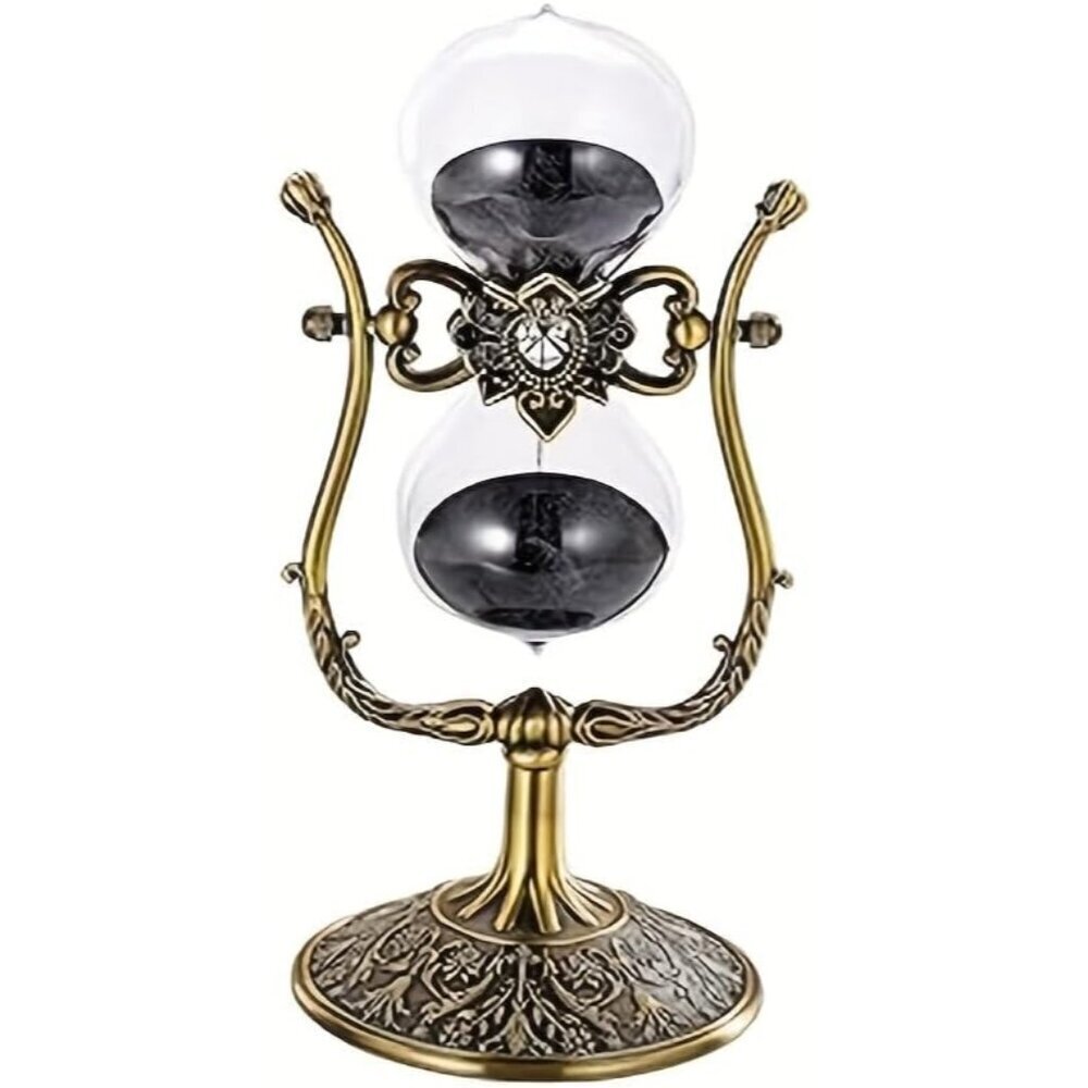 Vintage 30 Minute Hourglass Sand Timer, Large Brass Engraved Rotating Sand
